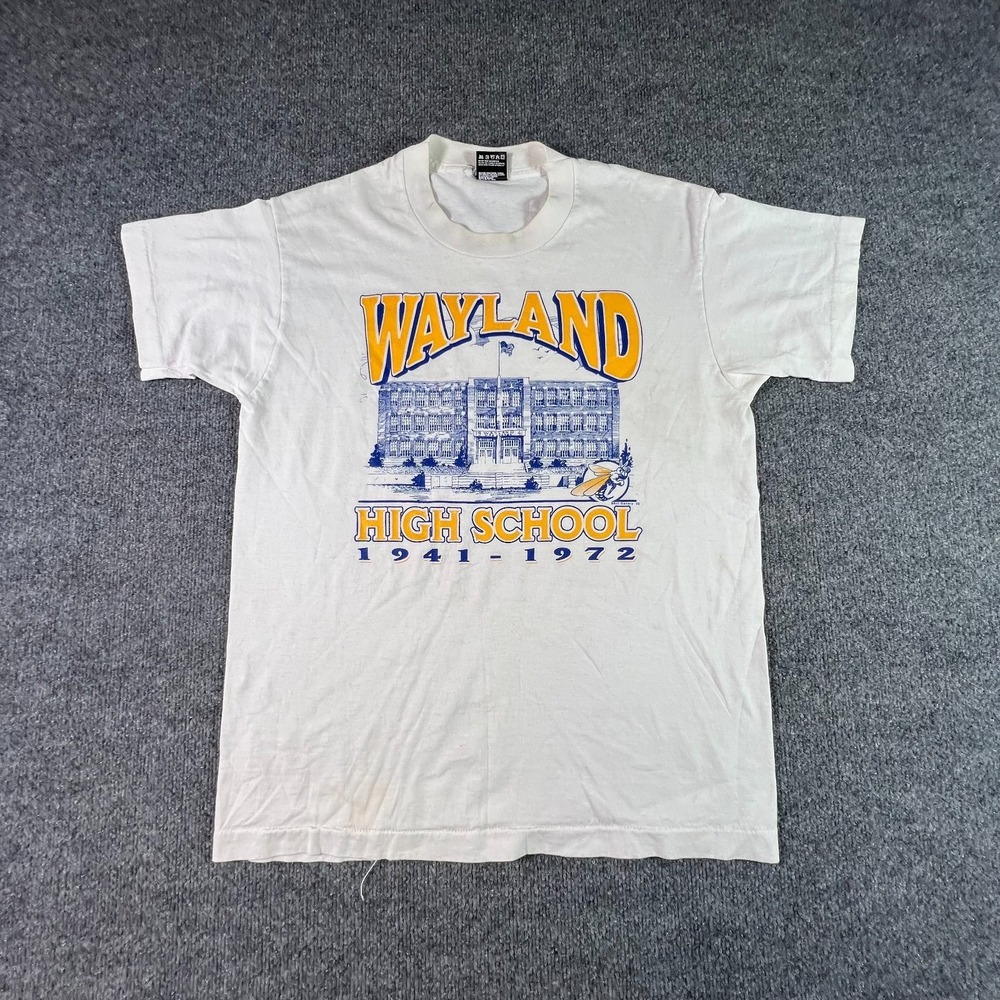 Vintage Fruit of the Loom T-Shirt Men's L White "Wayland High School 1941-1972"